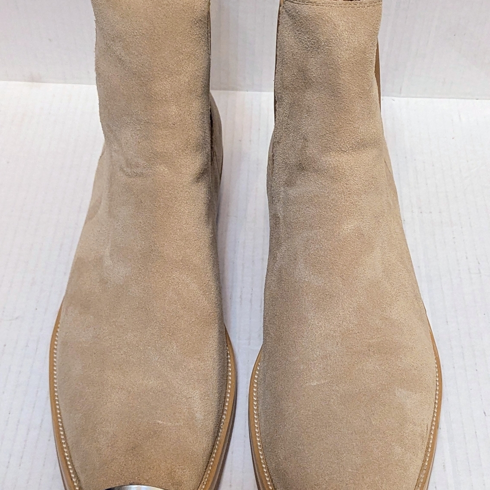 Mens Real Genuine Suede/Leather Ankle High-top Chelsea Metal Square Toe Boots - Picture 2 of 12